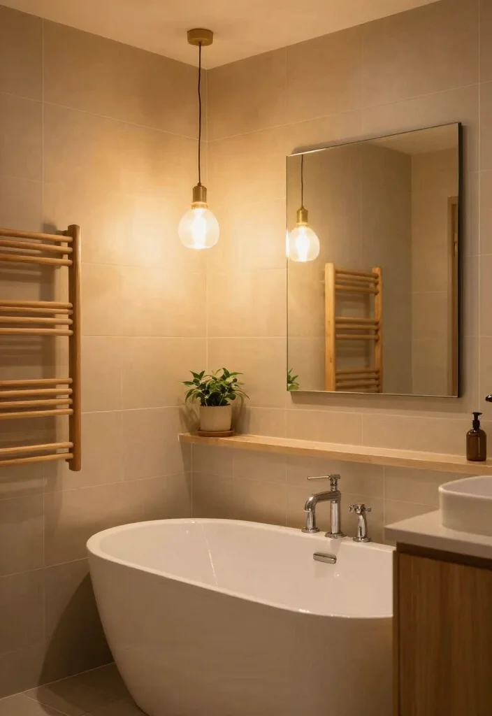 12 Light Brown Bathroom Ideas with Warm Natural Tones 2. Warm Lighting for Cozy Ambiance 0