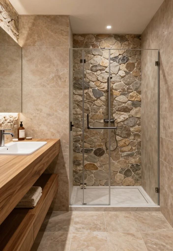 12 Light Brown Bathroom Ideas with Warm Natural Tones 3. Natural Stone Accents 0