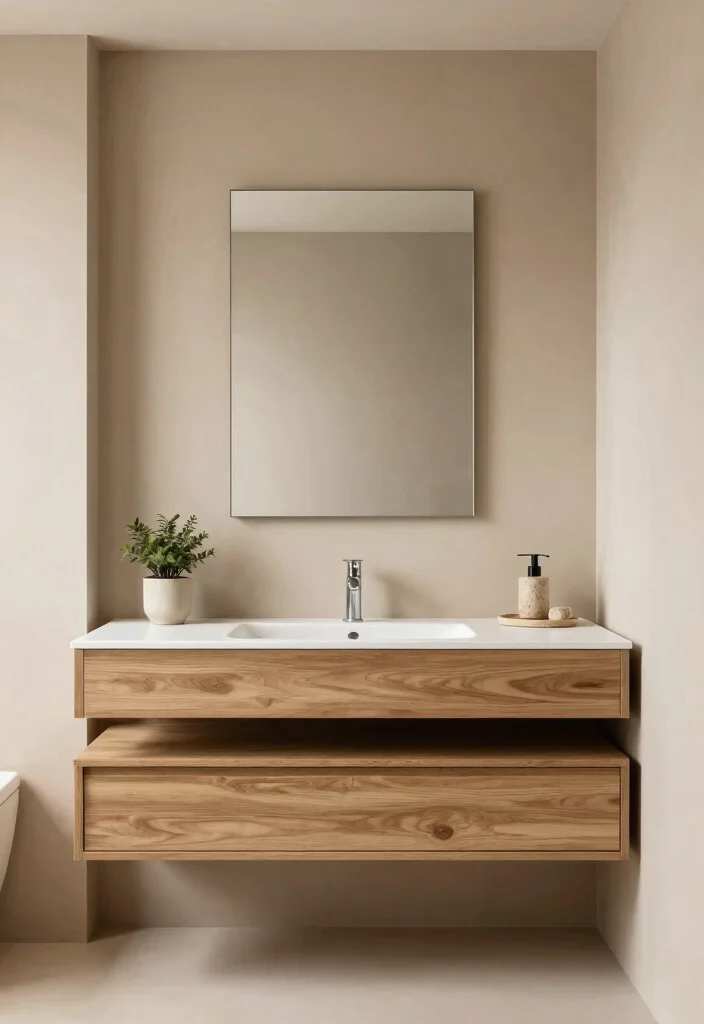 12 Light Brown Bathroom Ideas with Warm Natural Tones 8. Minimalistic Approach 0