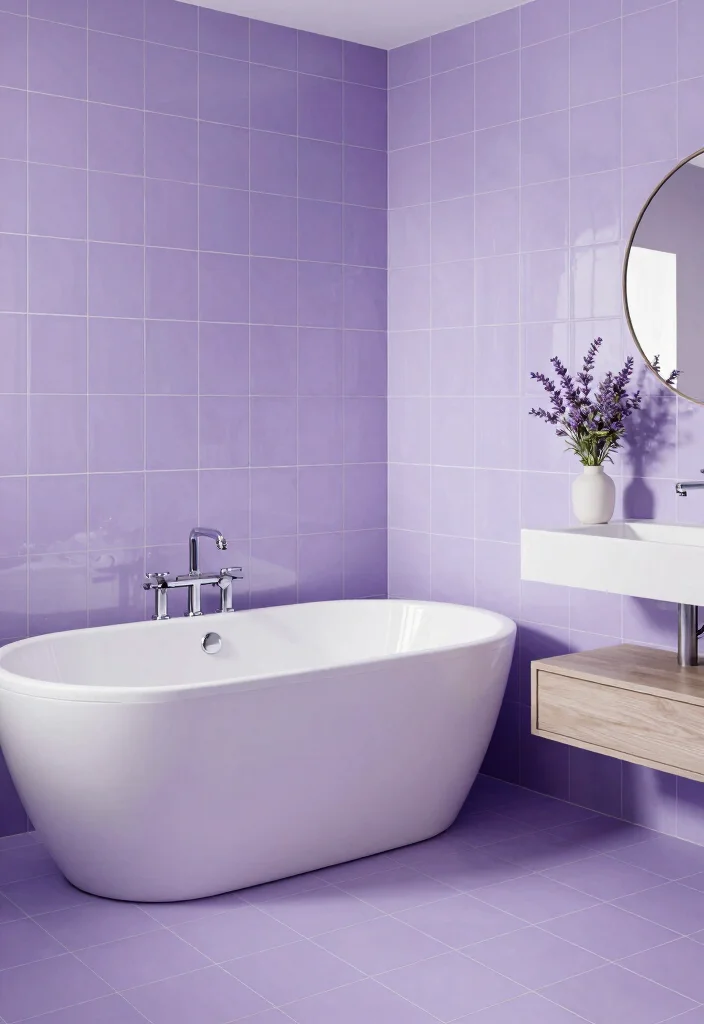12 Lilac Bathroom Ideas for a Soft Fresh Palette 1. Elegant Lavender Tiles 0