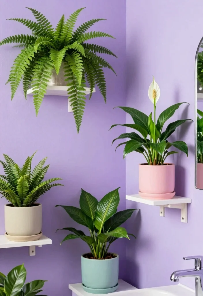 12 Lilac Bathroom Ideas for a Soft Fresh Palette 10. Indoor Plants for Freshness 0