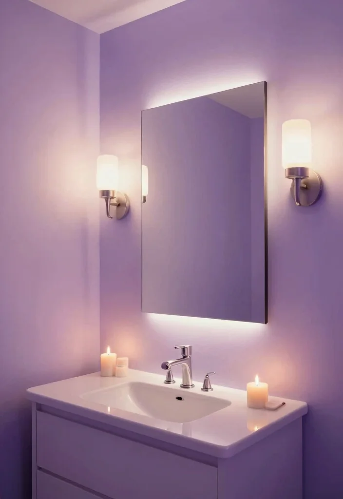 12 Lilac Bathroom Ideas for a Soft Fresh Palette 11. Soft Lighting Effects 0