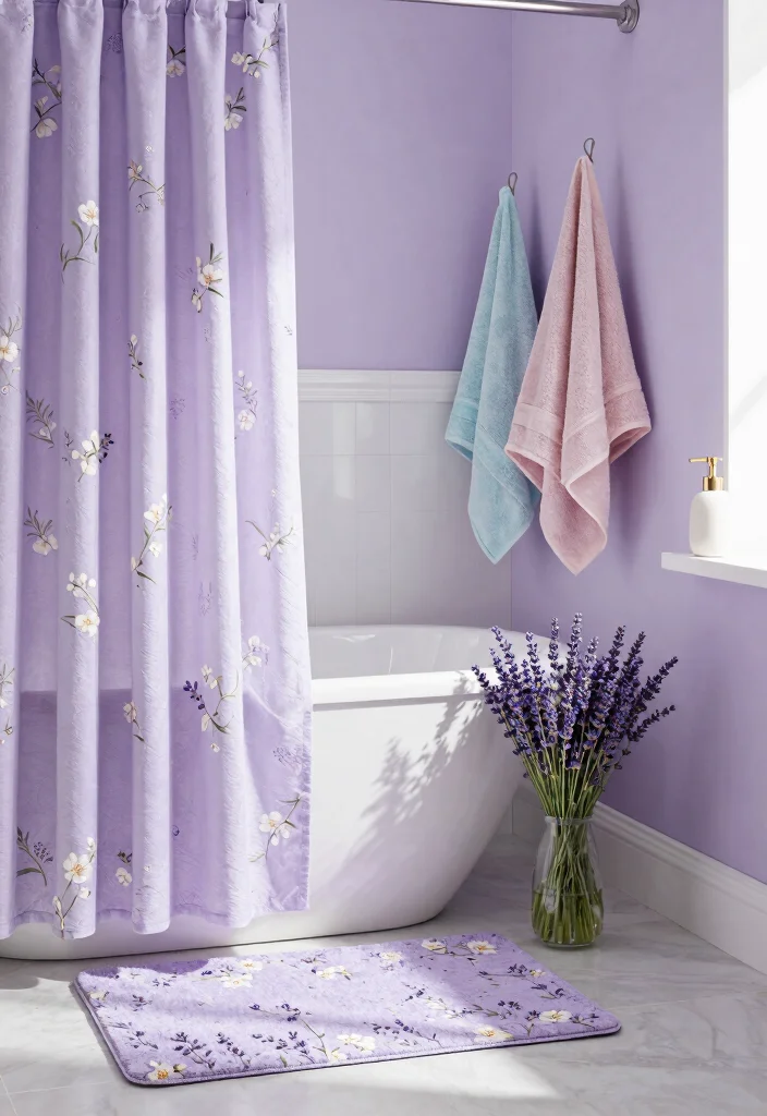 12 Lilac Bathroom Ideas for a Soft Fresh Palette 2. Delicate Floral Accents 0