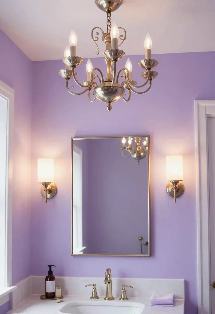 12 Lilac Bathroom Ideas for a Soft Fresh Palette 5. Unique Lighting Fixtures 0