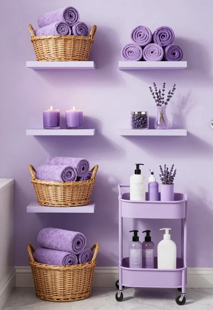 12 Lilac Bathroom Ideas for a Soft Fresh Palette 8. Creative Storage Solutions 0