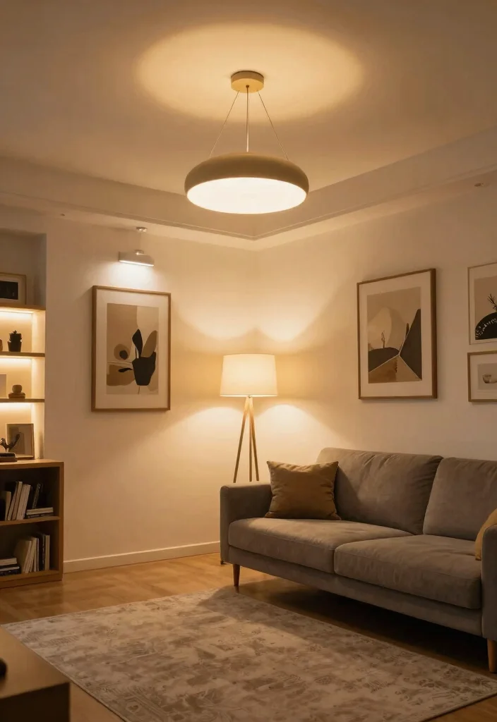 12 Mens Living Room Ideas with Clean Modern Vibes 6. Layered Lighting 0