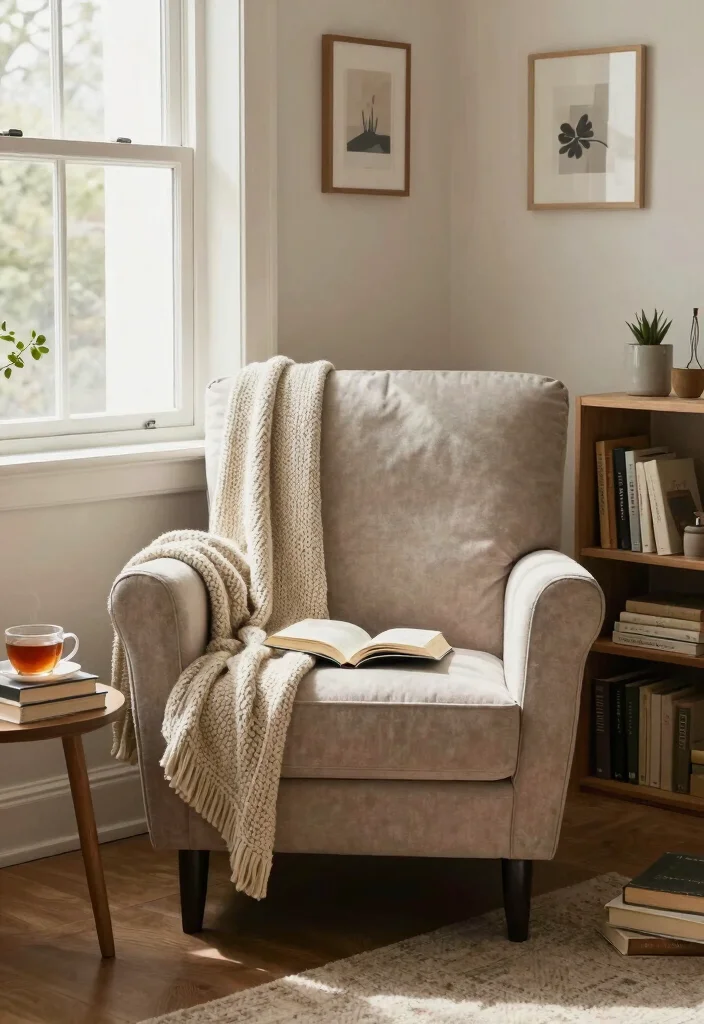 12 Minimalist Small Living Room Ideas That Feel Calm 3. Create a Cozy Reading Nook 0