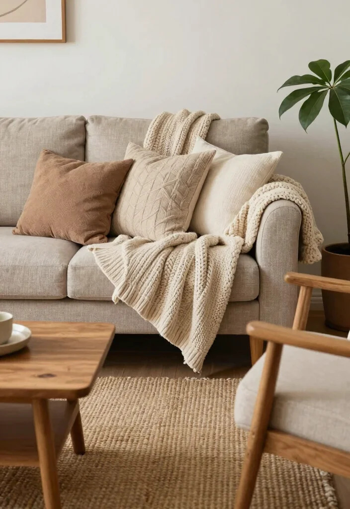 12 Minimalist Small Living Room Ideas That Feel Calm 8. Layer Textures for Comfort 0
