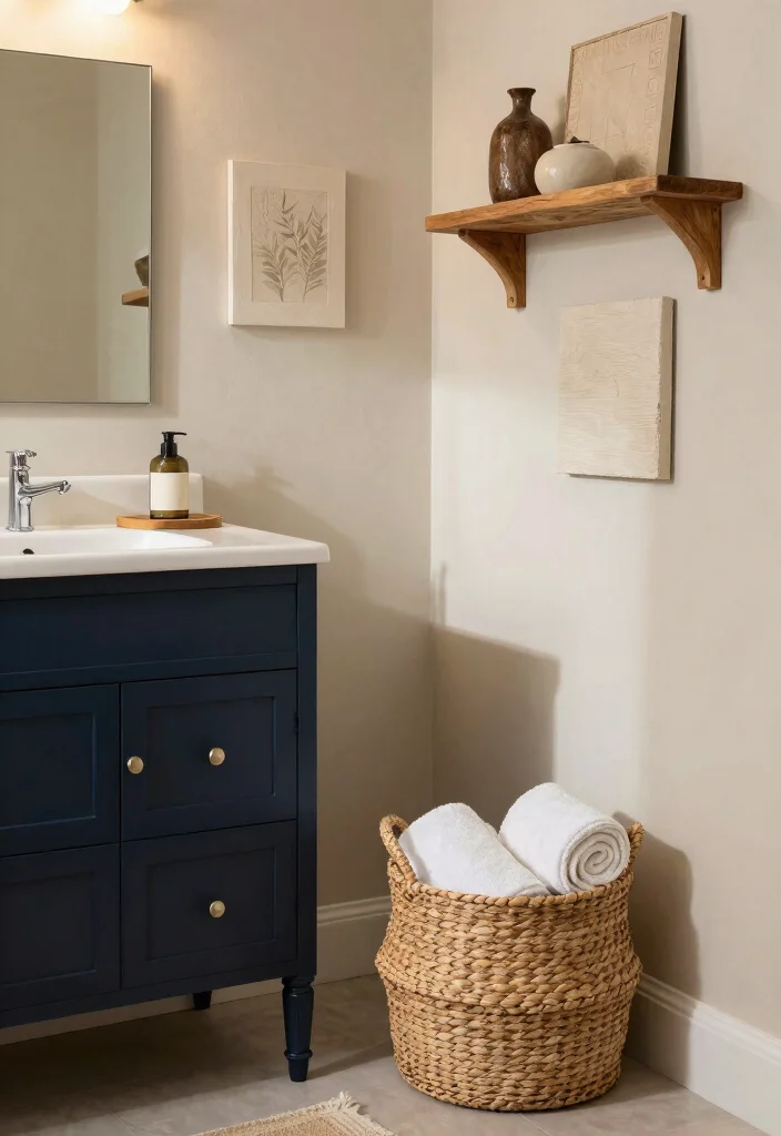12 Navy Vanity Bathroom Ideas for a Classic Nautical Look 6. Textured Elements 0