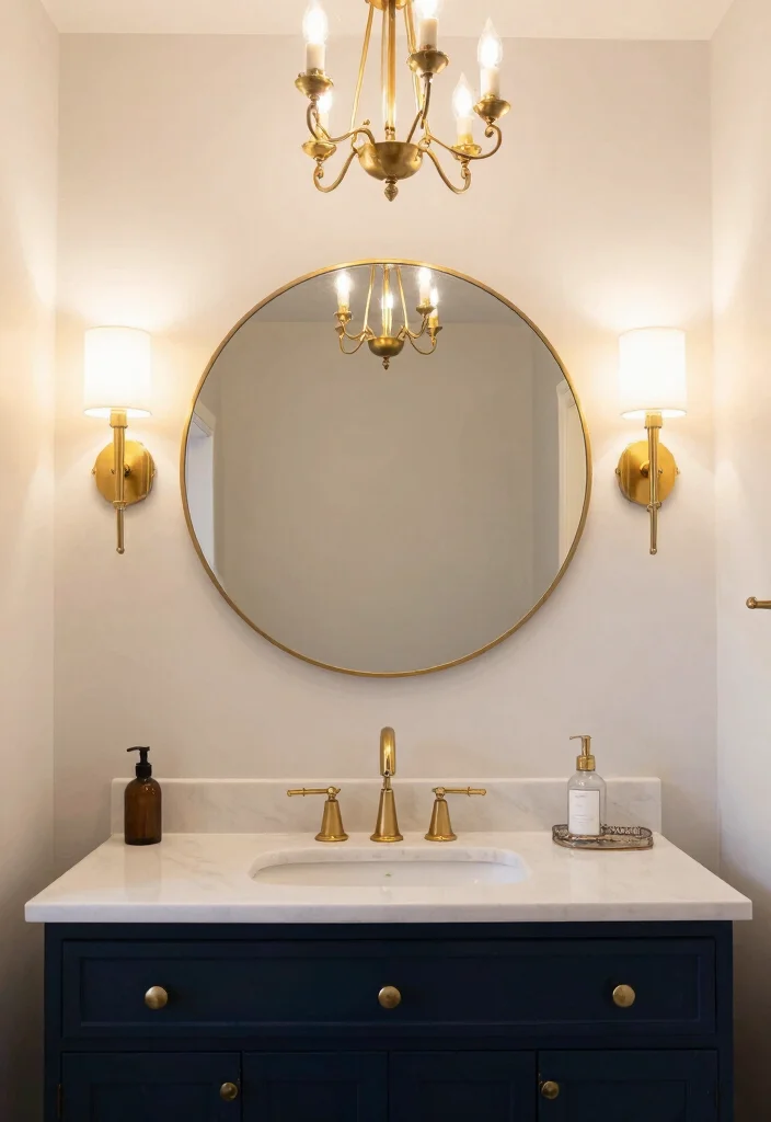 12 Navy Vanity Bathroom Ideas for a Classic Nautical Look 7. Lighting Choices 0