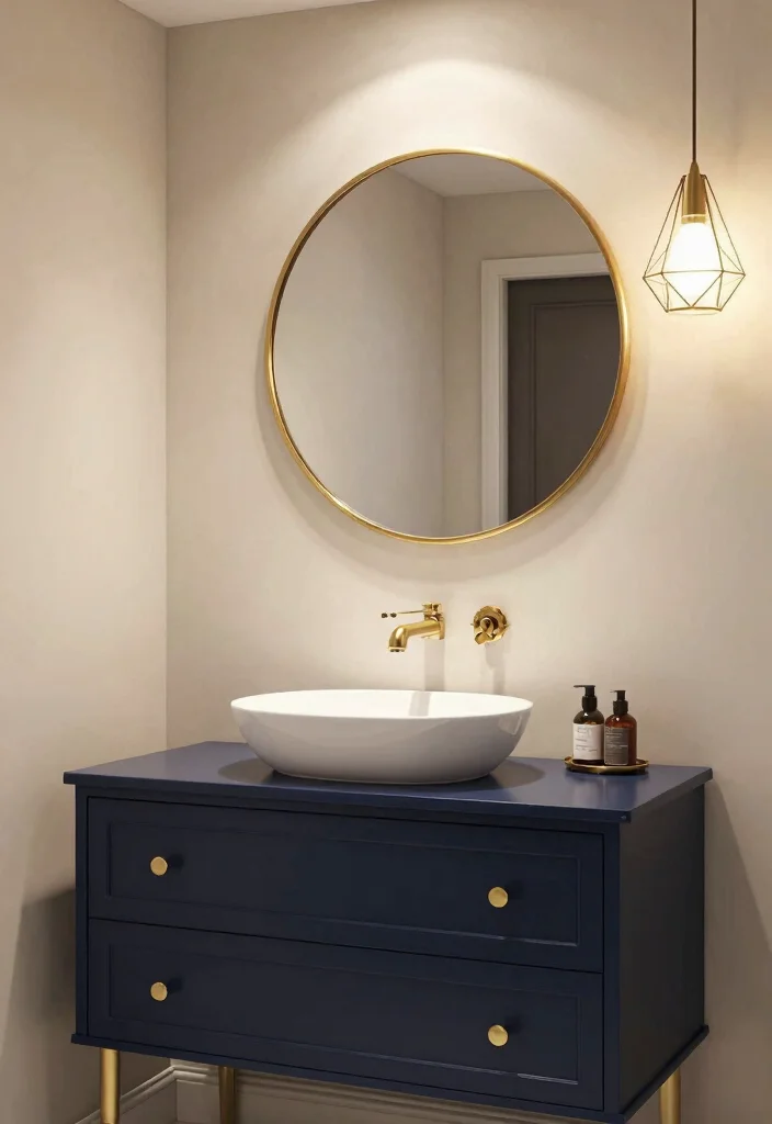 12 Navy Vanity Bathroom Ideas for a Classic Nautical Look 8. Elegant Fixtures 0