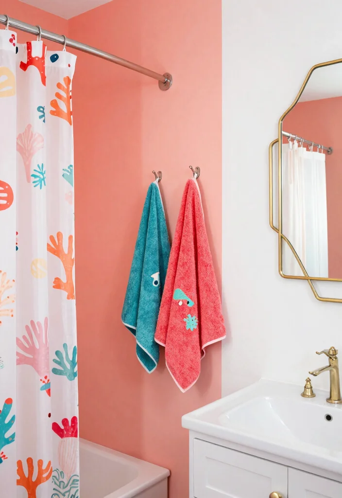 12 Pastel Bathroom Ideas for a Light Playful Look 7. Whimsical Coral Touches 0