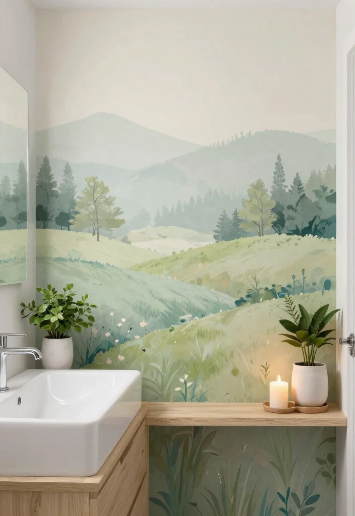 12 Peel and Stick Bathroom Wallpaper Ideas That Actually Work 61 12 Peel and Stick Bathroom Wallpaper Ideas That Actually Work 11. Artistic Mural Designs 0