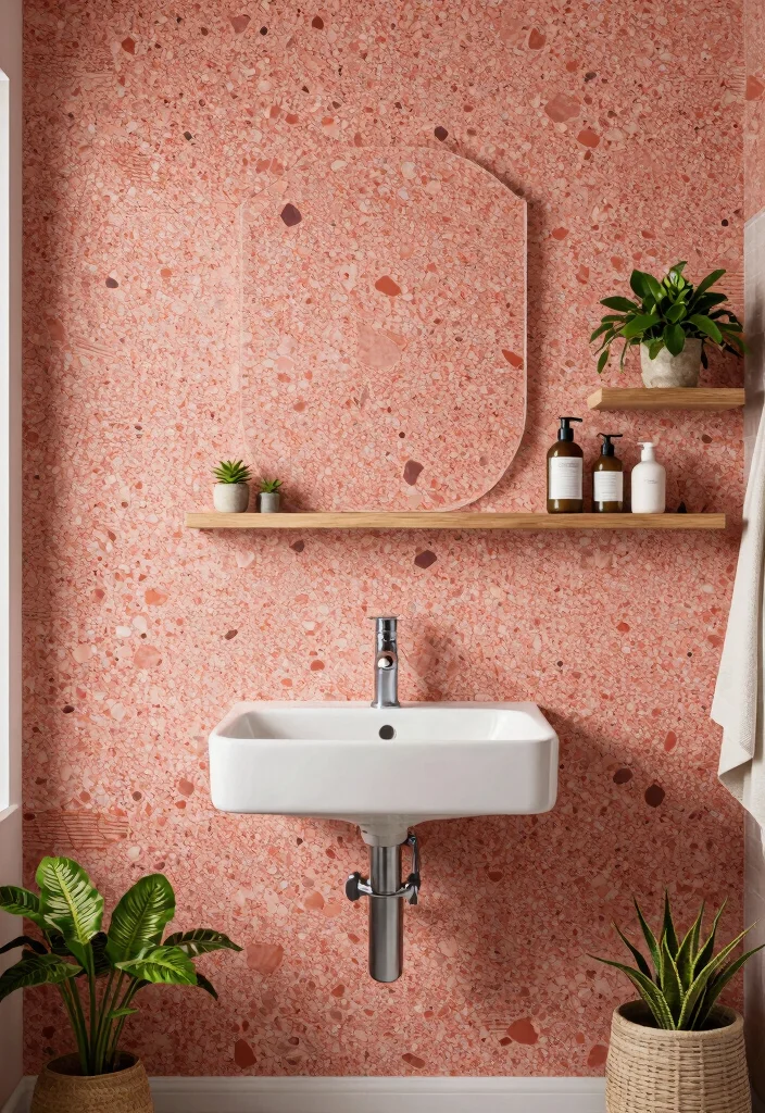 12 Peel and Stick Bathroom Wallpaper Ideas That Actually Work 38 12 Peel and Stick Bathroom Wallpaper Ideas That Actually Work 8. Earthy Terrazzo Designs 0