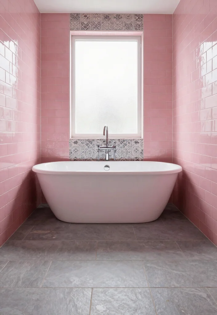 12 Pink and Gray Bathroom Ideas for Soft Modern Contrast 3. Minimalist Pink and Gray Tile Work 0