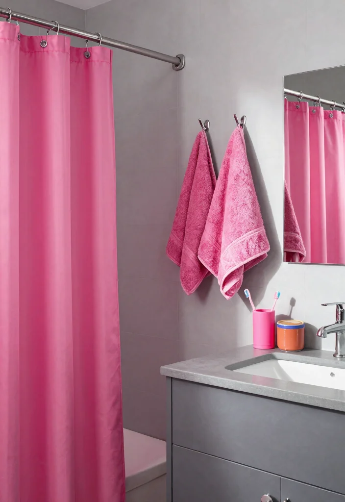 12 Pink and Gray Bathroom Ideas for Soft Modern Contrast 4. Pink Accessories for a Fun Pop 0