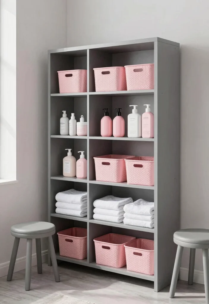 12 Pink and Gray Bathroom Ideas for Soft Modern Contrast 6. Stylish Storage Solutions 0