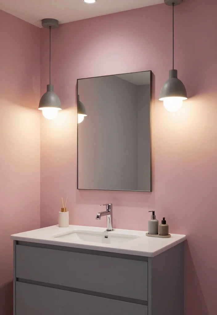 12 Pink and Gray Bathroom Ideas for Soft Modern Contrast 8. Accent Lighting for Warmth 0