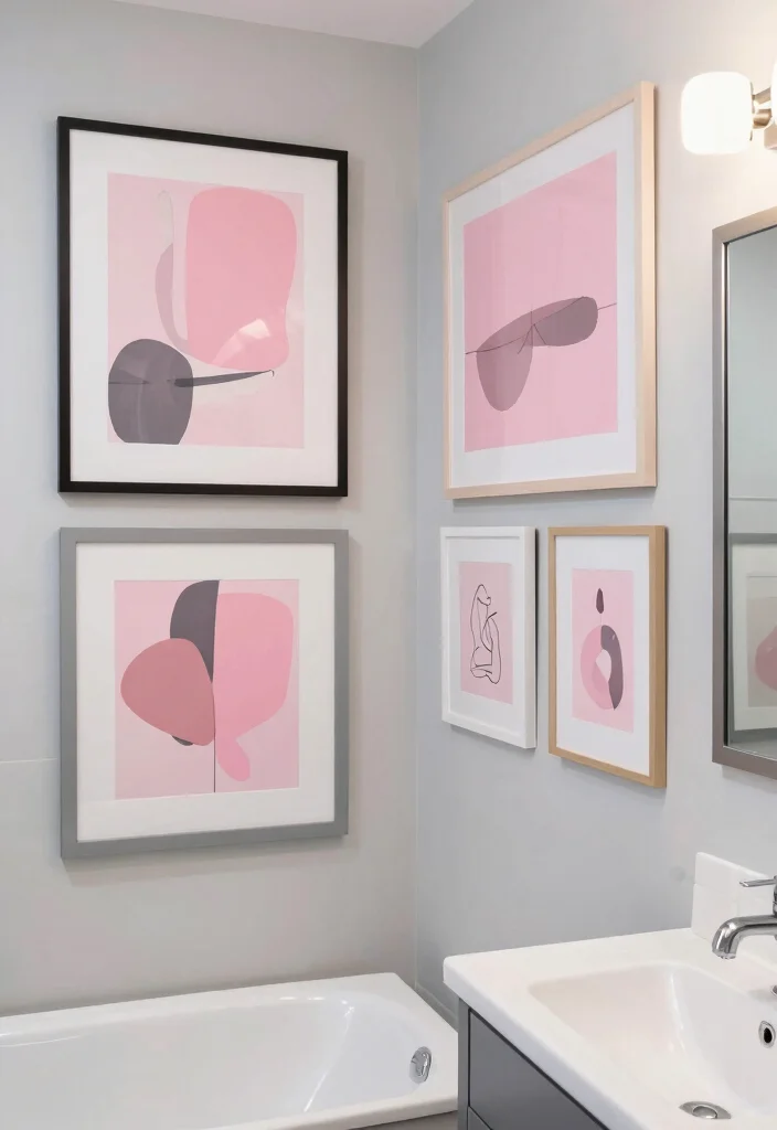 12 Pink and Gray Bathroom Ideas for Soft Modern Contrast 9. Framed Artwork to Personalize the Space 0