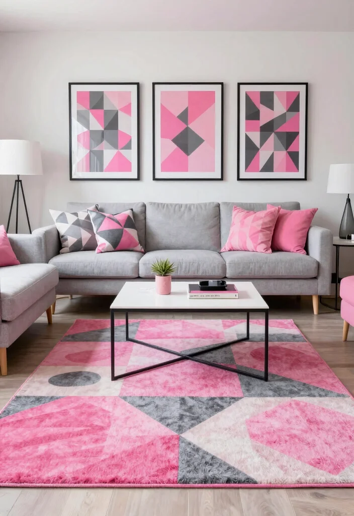 12 Pink and Grey Living Room Ideas with Soft Balance 24 12 Pink and Grey Living Room Ideas with Soft Balance 4. Pink and Grey Geometric Patterns 0
