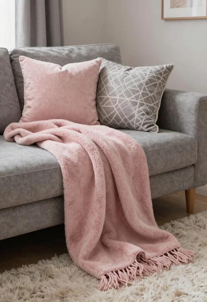 12 Pink and Grey Living Room Ideas with Soft Balance 26 12 Pink and Grey Living Room Ideas with Soft Balance 6. Soft Textures and Layers 0