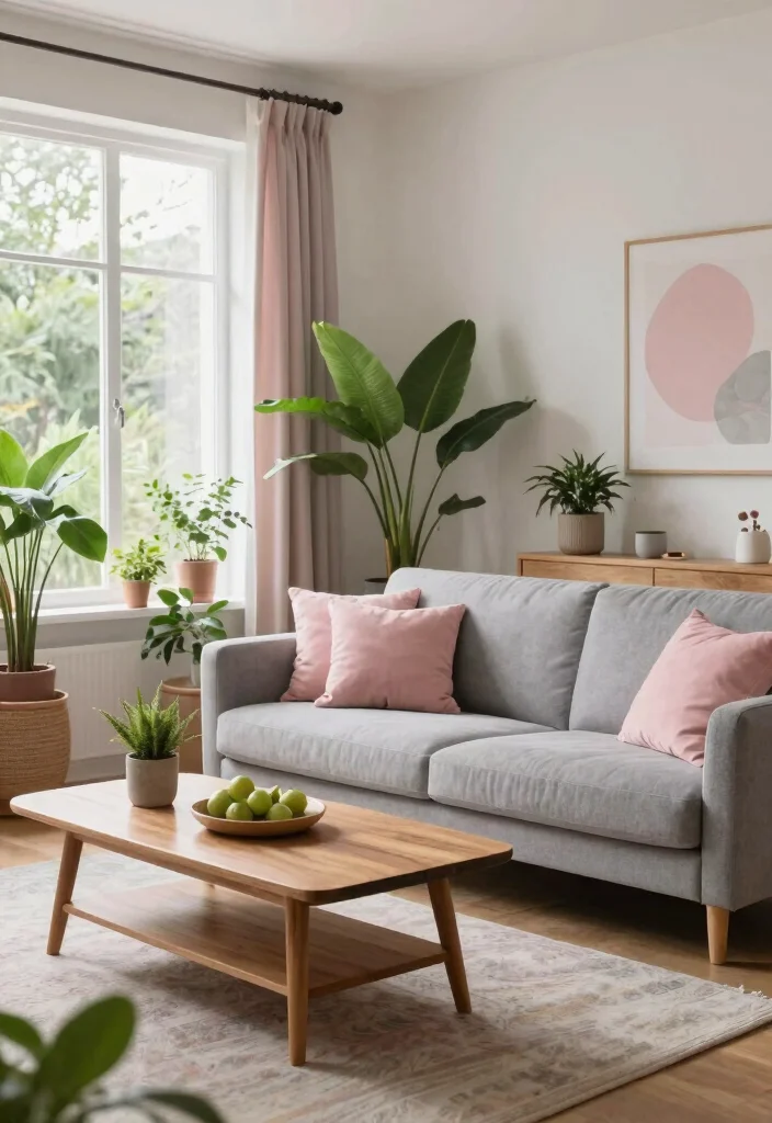 12 Pink and Grey Living Room Ideas with Soft Balance 37 12 Pink and Grey Living Room Ideas with Soft Balance 7. Pink and Grey with Natural Elements 0