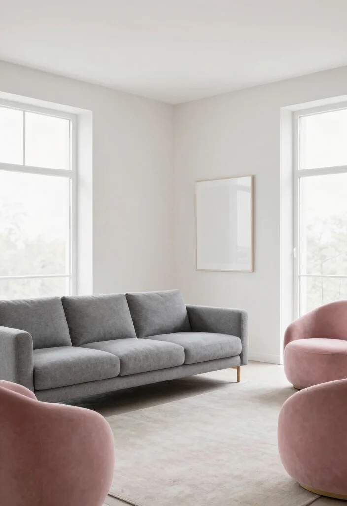 12 Pink and Grey Living Room Ideas with Soft Balance 38 12 Pink and Grey Living Room Ideas with Soft Balance 8. Minimalist Decor with Pink and Grey 0