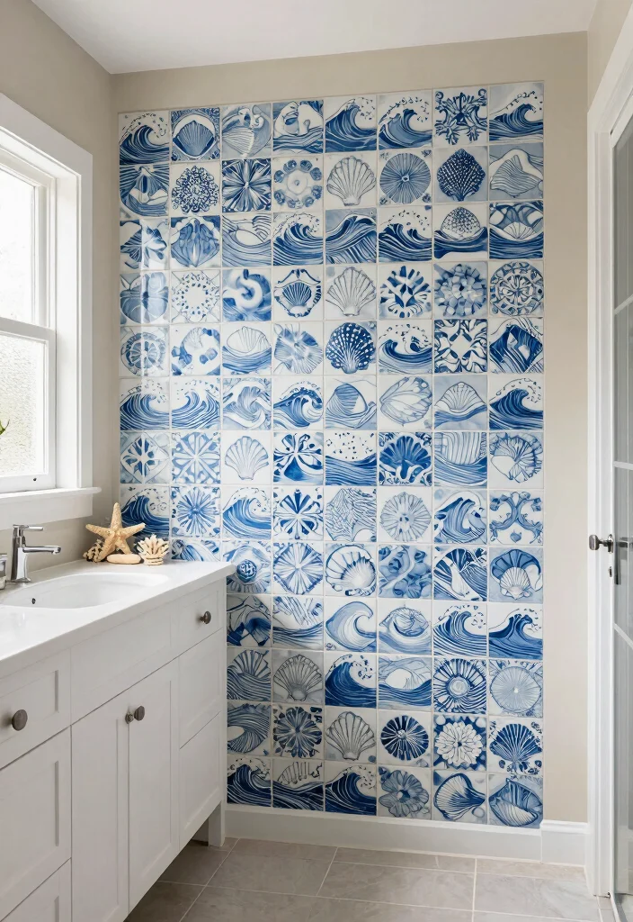 12 Pool House Bathroom Ideas for Easy Clean Coastal Style 1. Nautical Tile Accent Walls 0