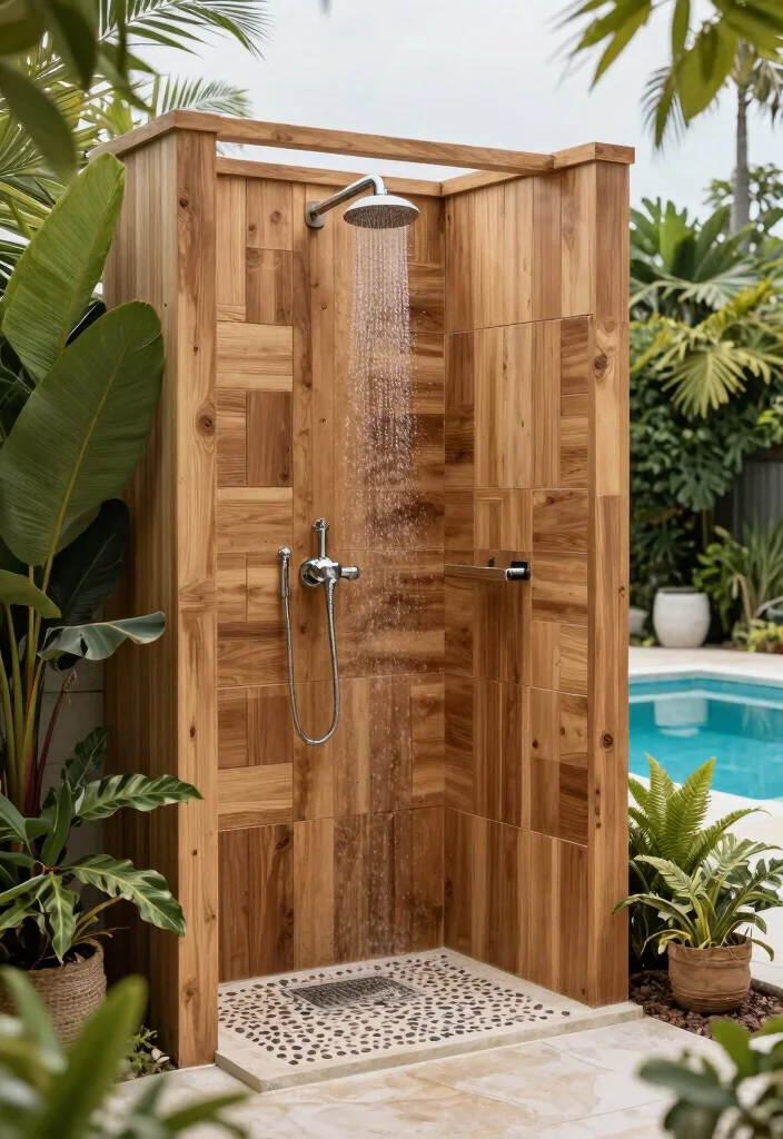 12 Pool House Bathroom Ideas for Easy Clean Coastal Style 8. Outdoor Shower Integration 0