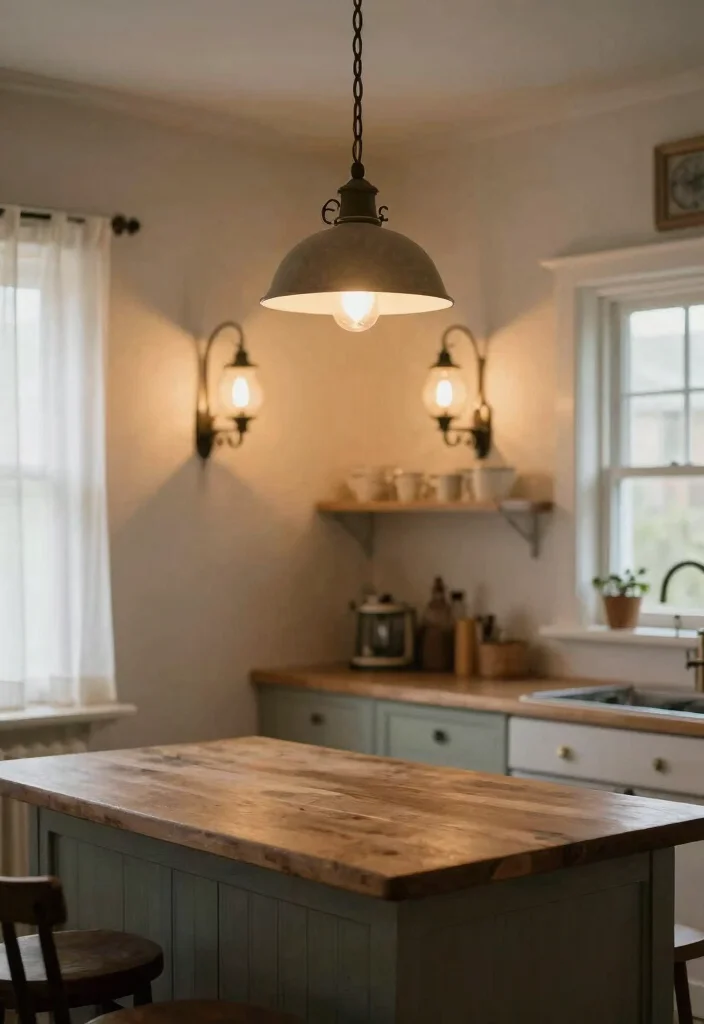12 Primitive Kitchen Ideas with Rustic Character 7. Vintage Lighting Fixtures 0