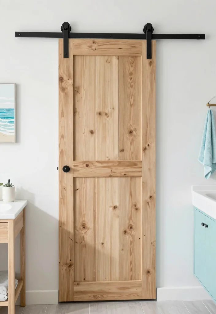 12 Small Beach Bathroom Ideas for a Light Coastal Feel 9. Sliding Barn Doors 0