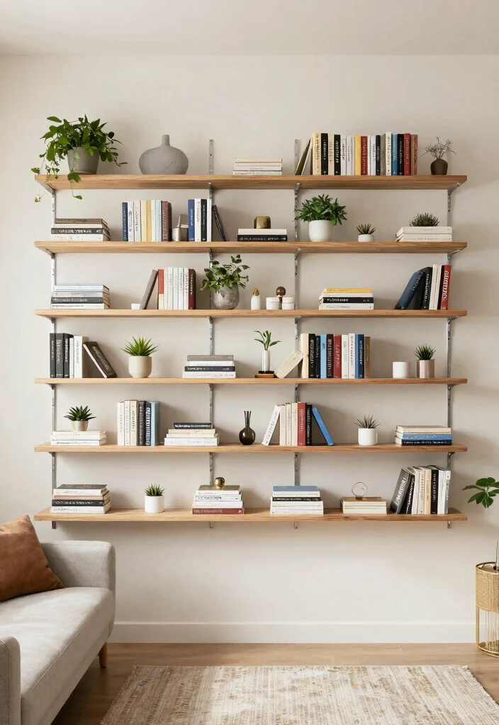 12 Small Living Room Furniture Ideas That Fit Well 3. Wall Mounted Shelves 0