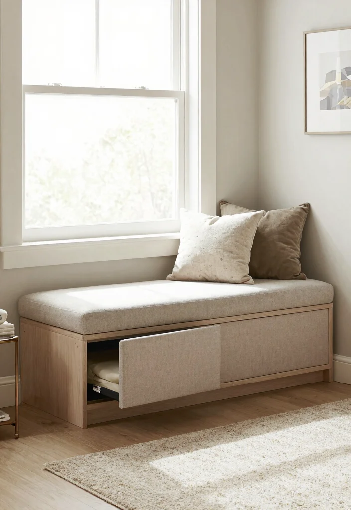 12 Small Living Room Furniture Ideas That Fit Well 8. Storage Benches 0