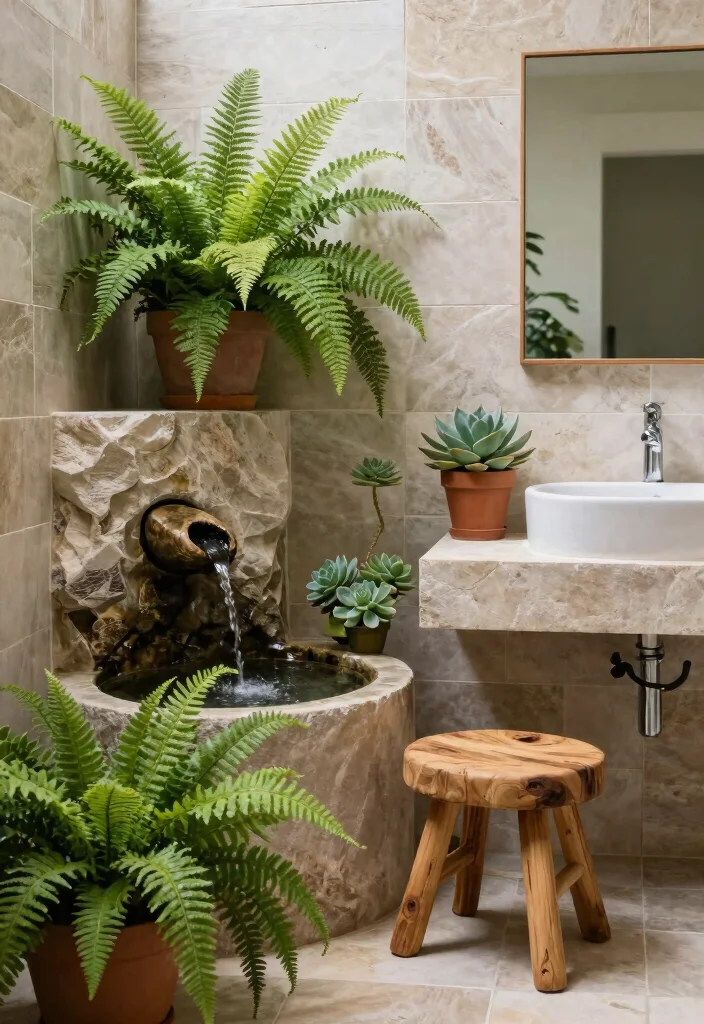 12 Spanish Bathroom Ideas with Old World Charm 11. Incorporating Nature 0