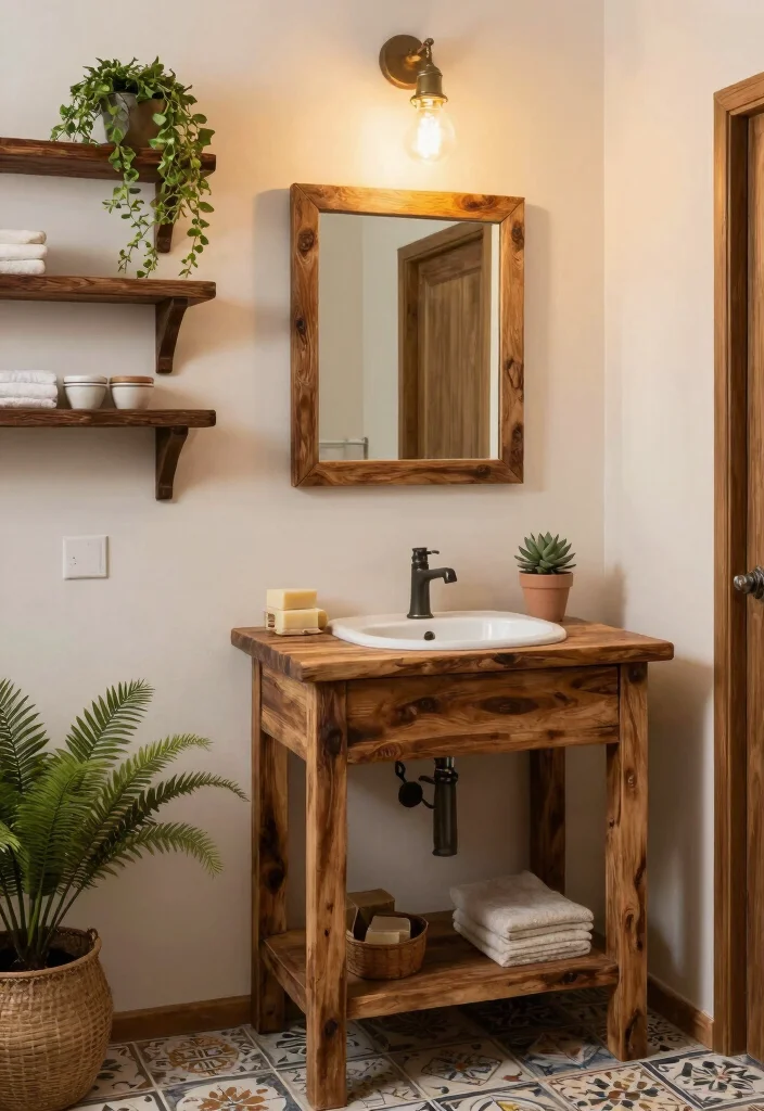 12 Spanish Bathroom Ideas with Old World Charm 3. Rustic Wooden Accents 0