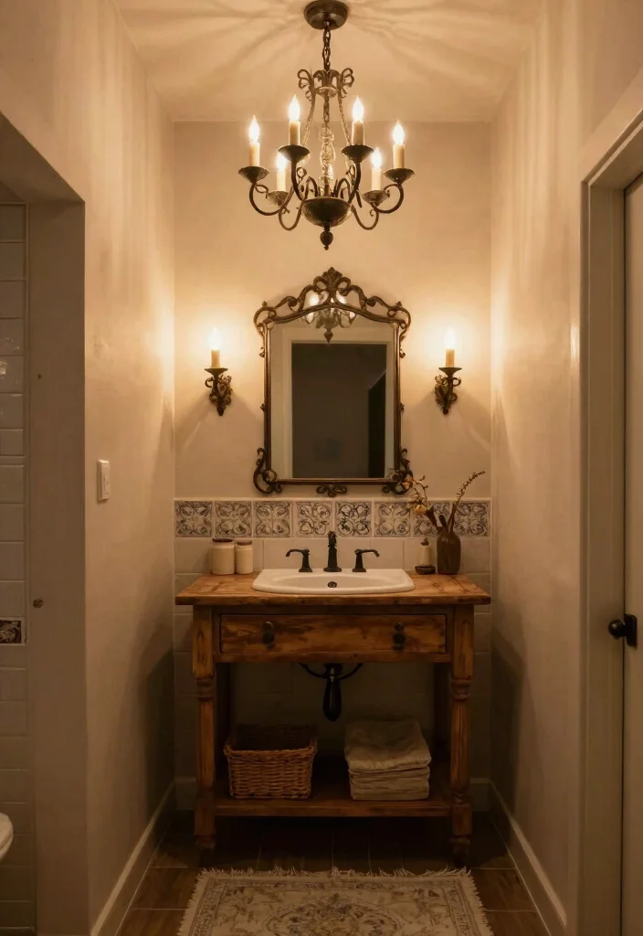12 Spanish Bathroom Ideas with Old World Charm 4. Vintage Lighting Fixtures 0