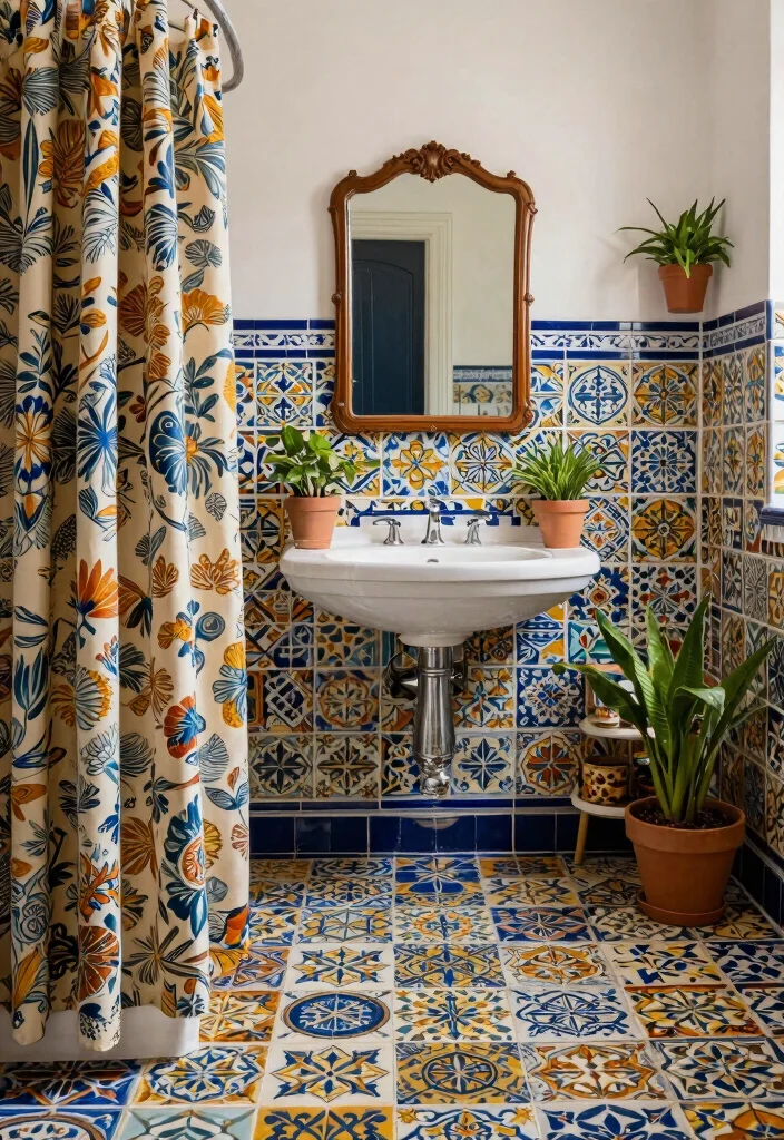 12 Spanish Bathroom Ideas with Old World Charm 7. Traditional Spanish Patterns 0