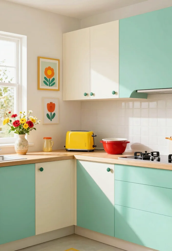 12 Vintage Kitchen Ideas with Timeless Charm 1. Retro Color Palette 0