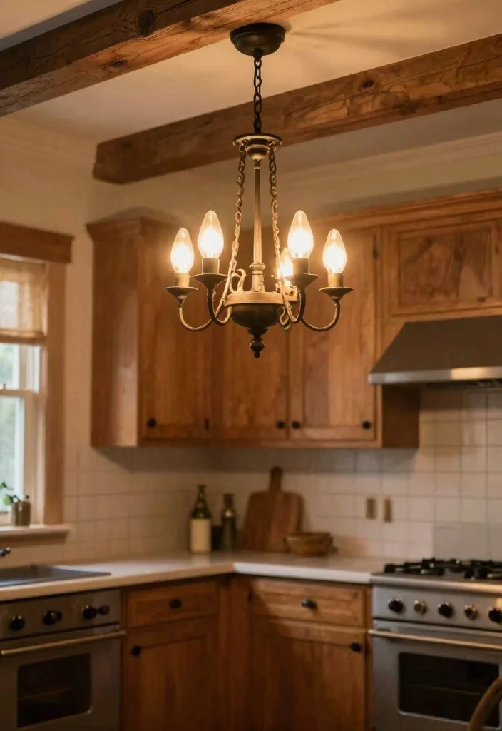 12 Vintage Kitchen Ideas with Timeless Charm 10. Rustic Lighting Fixtures 0