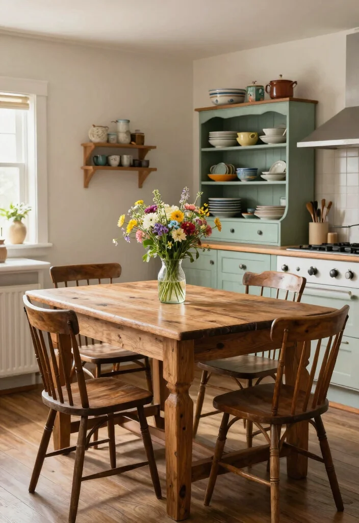 12 Vintage Kitchen Ideas with Timeless Charm 2. Antique Furniture Finds 0