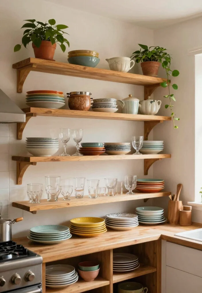 12 Vintage Kitchen Ideas with Timeless Charm 4. Charming Open Shelving 0