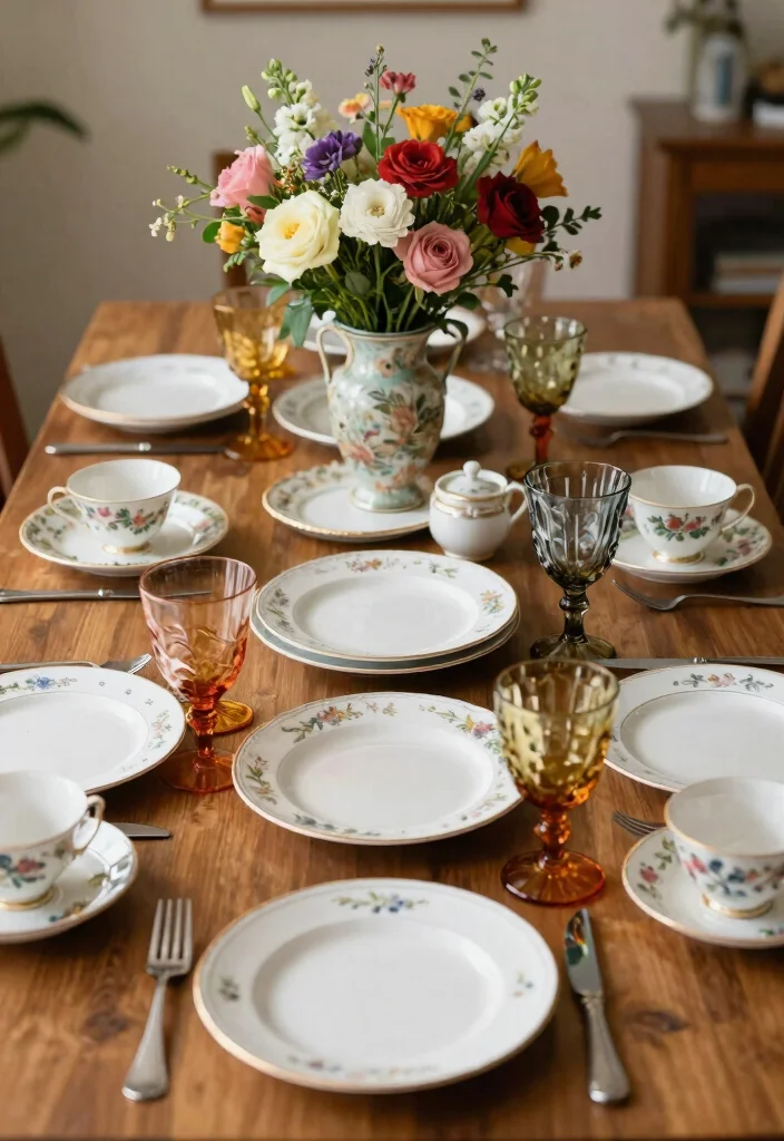 12 Vintage Kitchen Ideas with Timeless Charm 6. Vintage Tableware 0