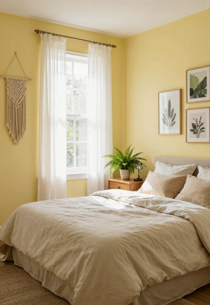 12 Yellow Wall Bedroom Ideas for a Bright Look 1. Soft Lemonade Walls 0
