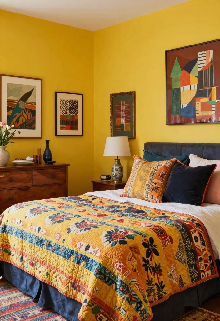 12 Yellow Wall Bedroom Ideas for a Bright Look 10. Eclectic Yellow Fusion 0
