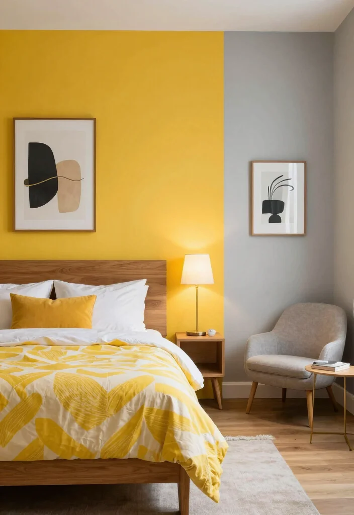 12 Yellow Wall Bedroom Ideas for a Bright Look 3. Accent Wall Elegance 0