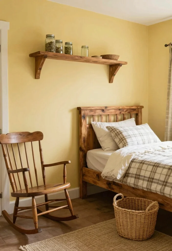 12 Yellow Wall Bedroom Ideas for a Bright Look 9. Rustic Country Vibes 0