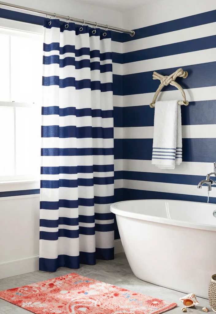 14 Beach House Bathroom Ideas Inspired by Coastal Living 1 14 Beach House Bathroom Ideas Inspired by Coastal Living 1. Nautical Stripes for a Coastal Touch 0