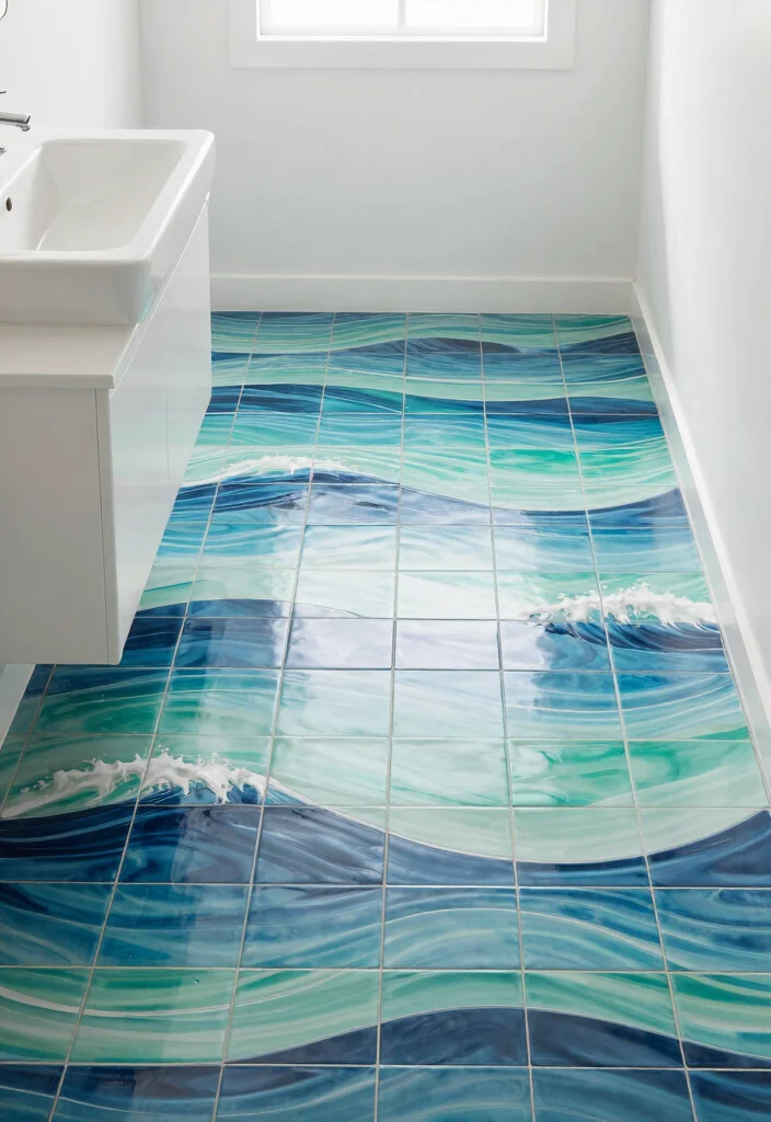 14 Beach House Bathroom Ideas Inspired by Coastal Living 27 14 Beach House Bathroom Ideas Inspired by Coastal Living 7. Ocean Wave Tiles for a Statement Floor 0