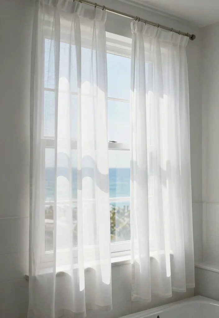 14 Beachy Bathroom Ideas with Breezy Coastal Vibes 26 14 Beachy Bathroom Ideas with Breezy Coastal Vibes 6. Light and Breezy Window Treatments 0