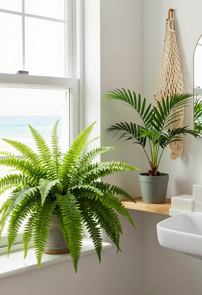 14 Beachy Bathroom Ideas with Breezy Coastal Vibes 29 14 Beachy Bathroom Ideas with Breezy Coastal Vibes 9. Indoor Plants for a Tropical Touch 0